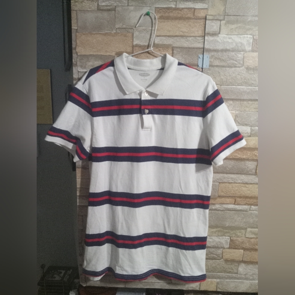 Old Navy Mens Medium Striped white polo shirt